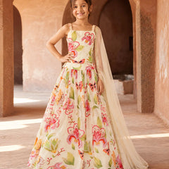 Devils N Angels white multicolor printed lehenga 3-piece set for girls aged 4-14 years in Jaipur
