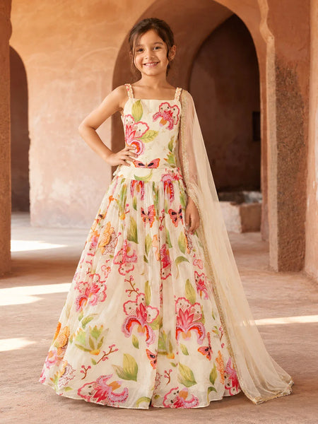 Devils N Angels white multicolor printed lehenga 3-piece set for girls aged 4-14 years in Jaipur