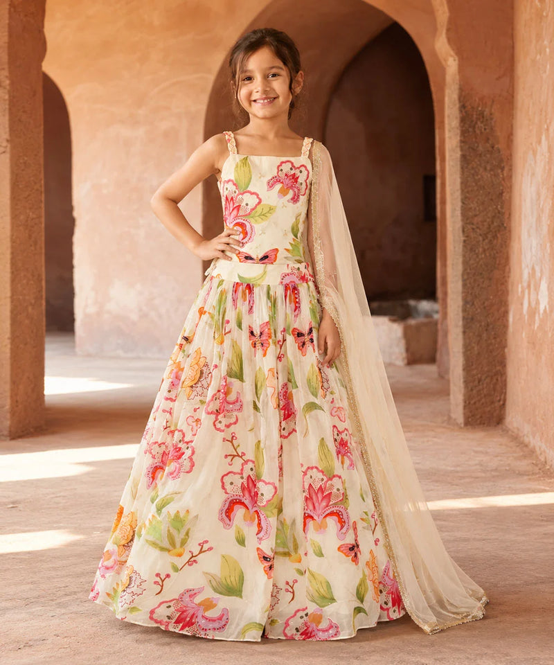Devils N Angels white multicolor printed lehenga 3-piece set for girls aged 4-14 years in Jaipur