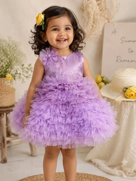 Devils N Angels Lavender Layered Net Party Frock for Baby Girls 0-6 Months | Jaipur