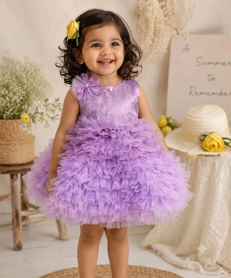 Devils N Angels Lavender Layered Net Party Frock for Baby Girls 0-6 Months | Jaipur