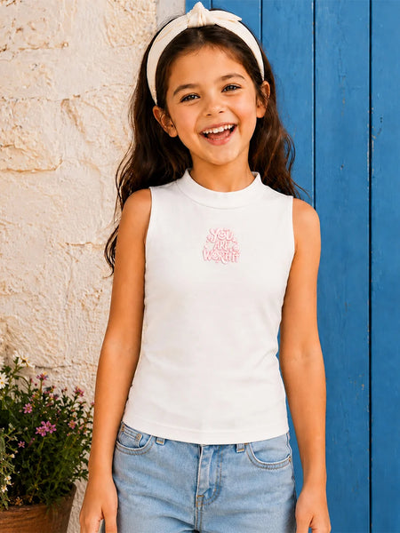 Devils N Angels White Sleeveless Round Neck Top for Girls 1–11 Years Jaipur