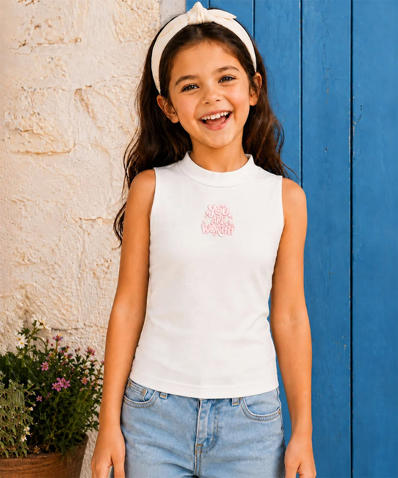Devils N Angels White Sleeveless Round Neck Top for Girls 1–11 Years Jaipur