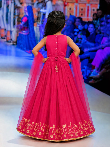 Devils N Angels Girls Rani Pink Embroidered Lehenga Choli Set Wedding & Festive Wear 1-7 Years Jaipur
