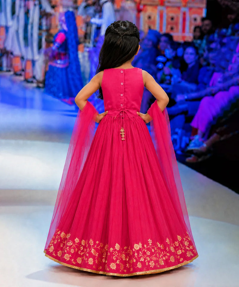Devils N Angels Girls Rani Pink Embroidered Lehenga Choli Set Wedding & Festive Wear 1-7 Years Jaipur