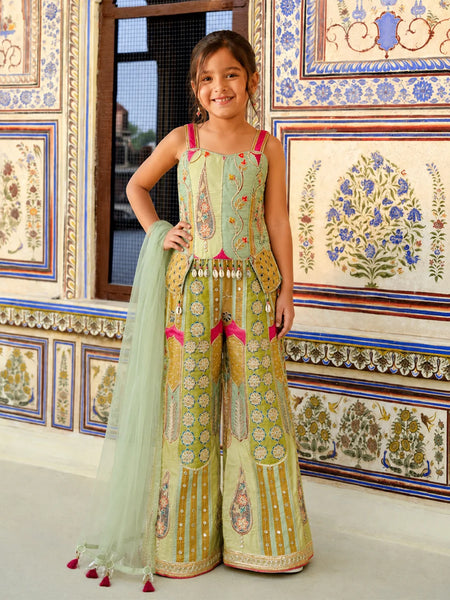 Girls wedding green sharara set