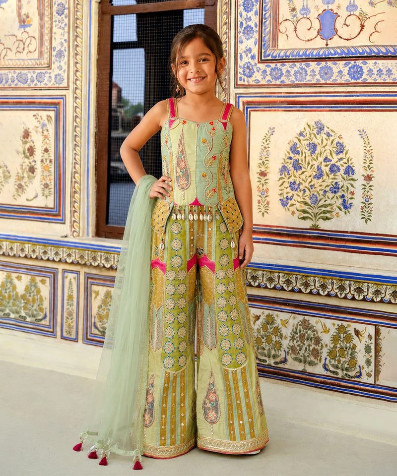 Girls wedding green sharara set