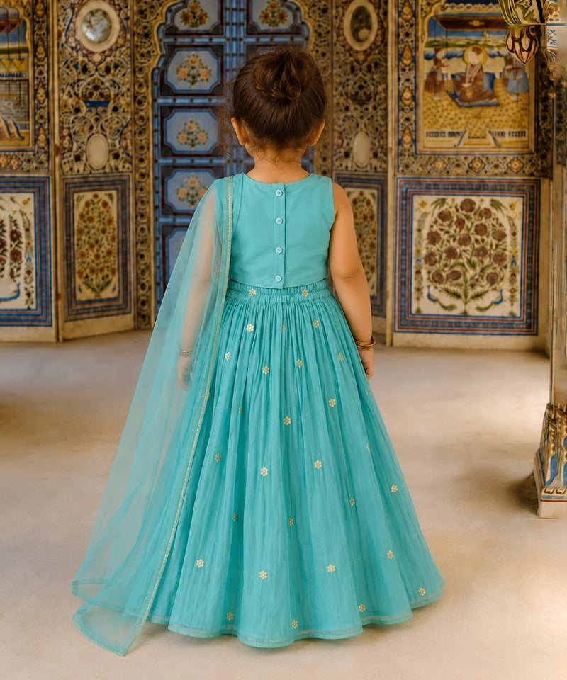 Devils N Angels Girls Sea Green Embroidered Lehenga Choli Set Wedding Wear 6-9 Months Jaipur