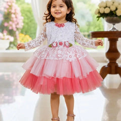 Devils N Angels White & Pink Floral Party Frock for Baby Girls 9-12 Months | Jaipur