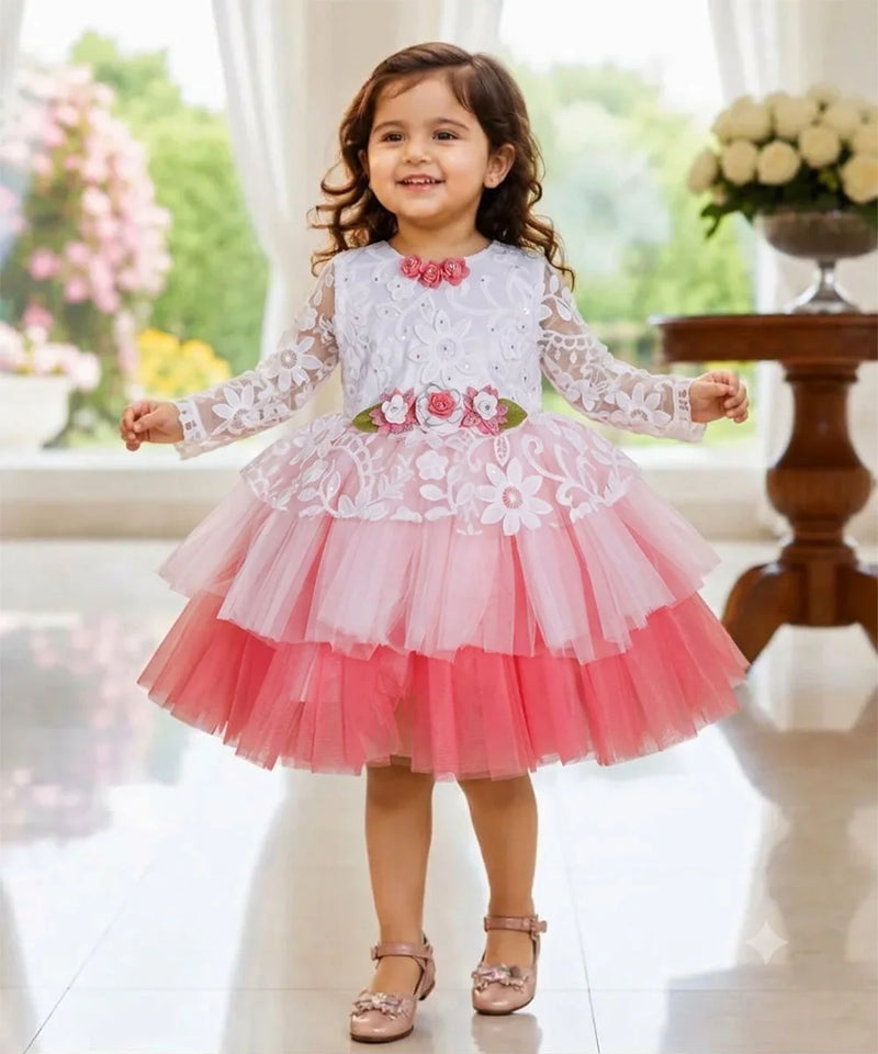 Devils N Angels White & Pink Floral Party Frock for Baby Girls 9-12 Months | Jaipur