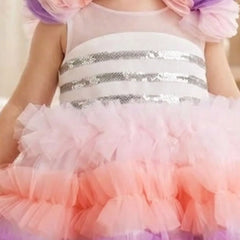 Devils N Angels Multi-Color Frill Birthday Frock for Baby Girls 6-9 Months | Jaipur