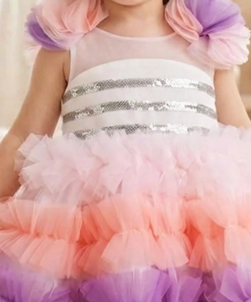 Devils N Angels Multi-Color Frill Birthday Frock for Baby Girls 6-9 Months | Jaipur