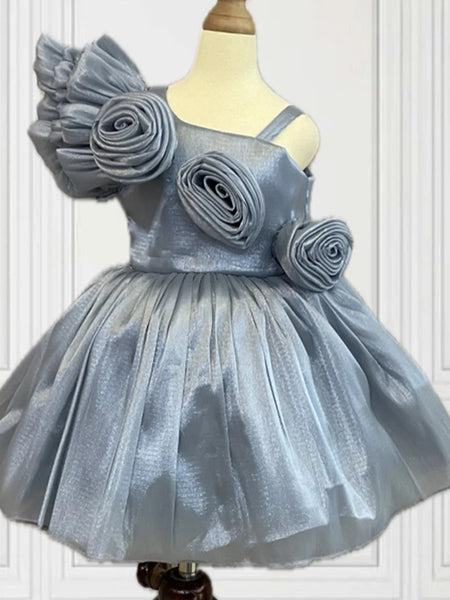 grey one shoulder frock for baby girls 