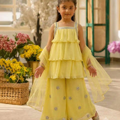 Devils N Angels Yellow Layered Sharara Set for Baby Girls Wedding Wear 0–6 Months | Jaipur