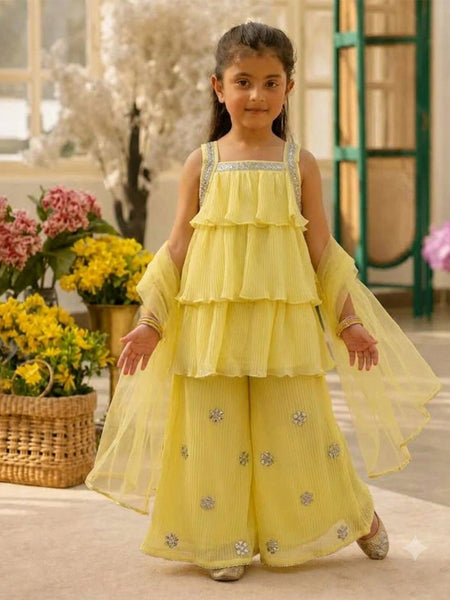 Devils N Angels Yellow Layered Sharara Set for Baby Girls Wedding Wear 0–6 Months | Jaipur