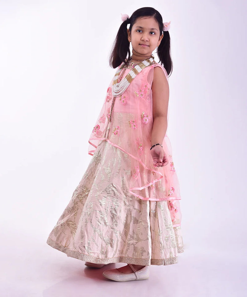 pink cream gown with a touch of gold for girls 