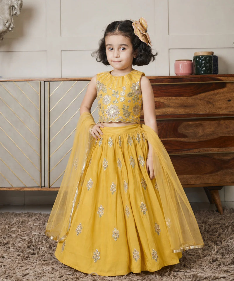 Devils N Angels Girls Yellow Party Wear Lehenga Choli Set Sizes 1-7 Years Jaipur