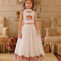 White Elephant Embroidered Girls Lehenga Choli | Kids Lehenga Jaipur