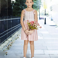 Pink cotton summer wear casual frock for girls 
