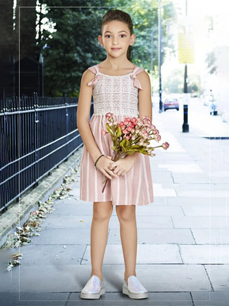 Pink cotton summer wear casual frock for girls 