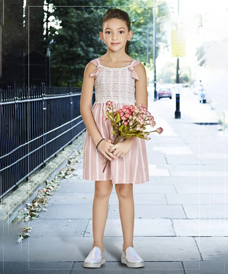 Pink cotton summer wear casual frock for girls 
