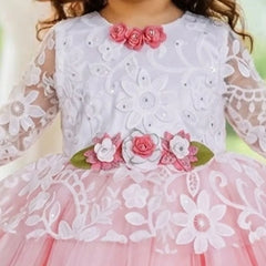 Devils N Angels White & Pink Floral Party Frock for Baby Girls 9-12 Months | Jaipur
