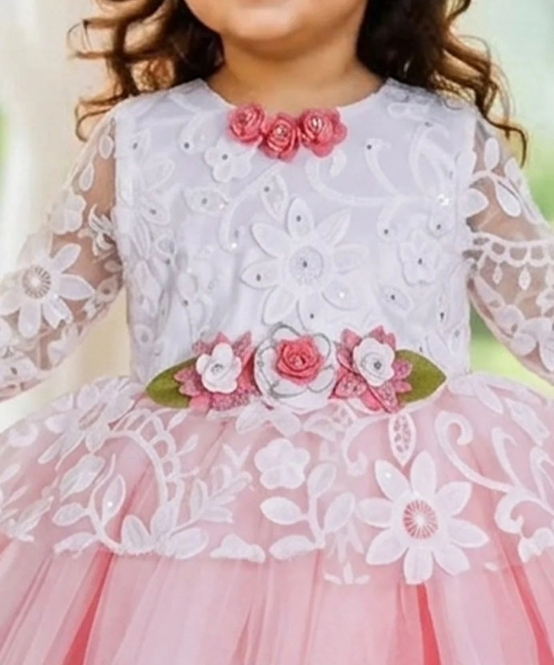 Devils N Angels White & Pink Floral Party Frock for Baby Girls 9-12 Months | Jaipur