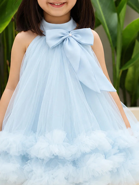 Baby girls' sky blue tulle bow dress, view 2