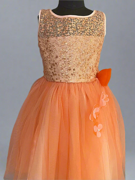 shimmery orange frock for baby girls 