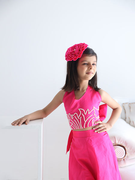 party wear fashionable neon pink co-ord set for girls 