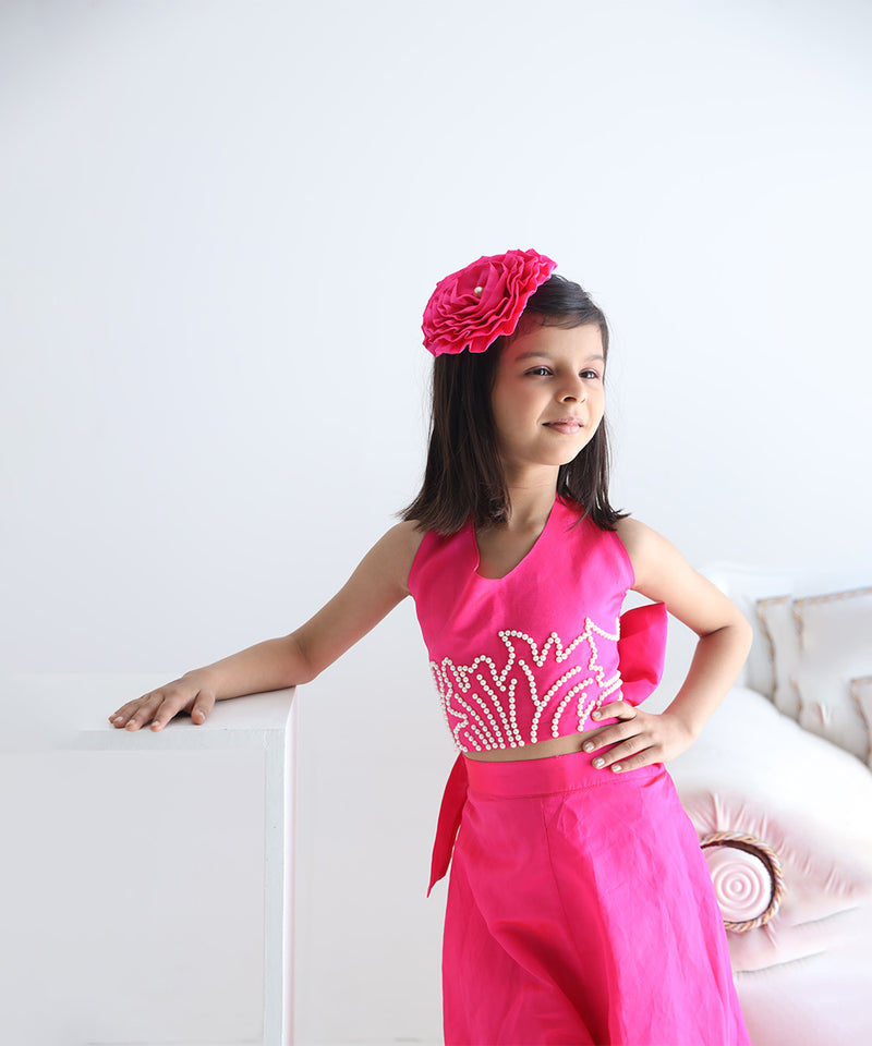 party wear fashionable neon pink co-ord set for girls 