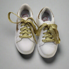 Kids' white and gold lace-up shoes for girls featuring sparkling star detail, Jaipur