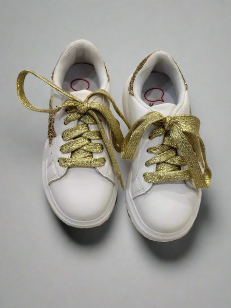 Kids' white and gold lace-up shoes for girls featuring sparkling star detail, Jaipur