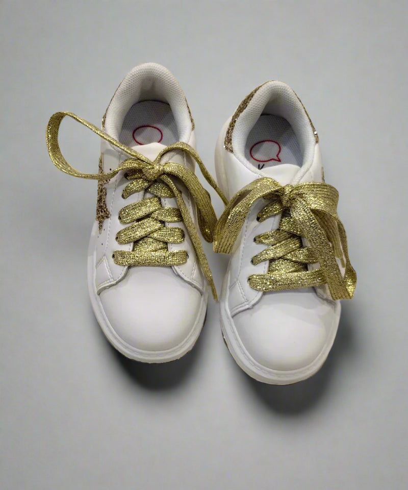 Kids' white and gold lace-up shoes for girls featuring sparkling star detail, Jaipur