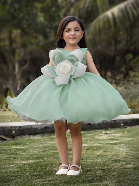 Green Princess Petal Party Frock for Girls | Designer Party Wear Jaipur