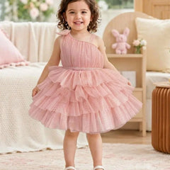 Devils N Angels Peach One-Shoulder Frill Party Frock for Baby Girls 9-12 Months | Jaipur