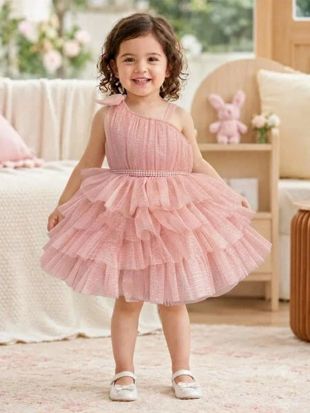 Devils N Angels Peach One-Shoulder Frill Party Frock for Baby Girls 9-12 Months | Jaipur