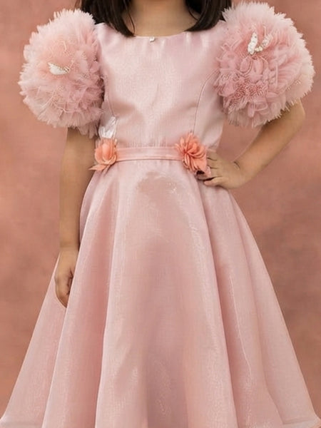 Devils N Angels Peach Party Frock with Puffy Sleeves for Girls 6-7 Years | Jaipur