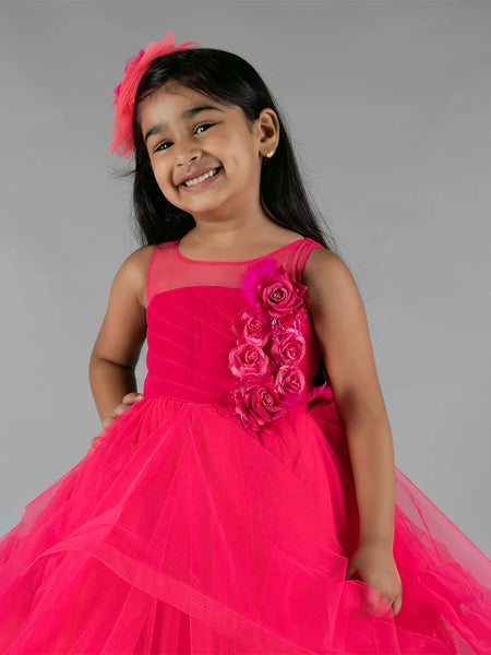 pink floral gown for girls 