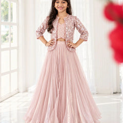 Pink sequin jacket lehenga set for girls with embroidered jacket and flowy skirt for weddings and parties