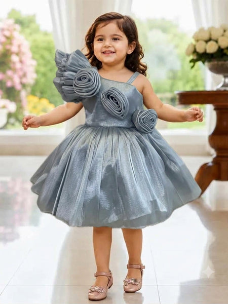 Devils N Angels Grey Floral Birthday Frock for Girls 9-12 Months | Jaipur