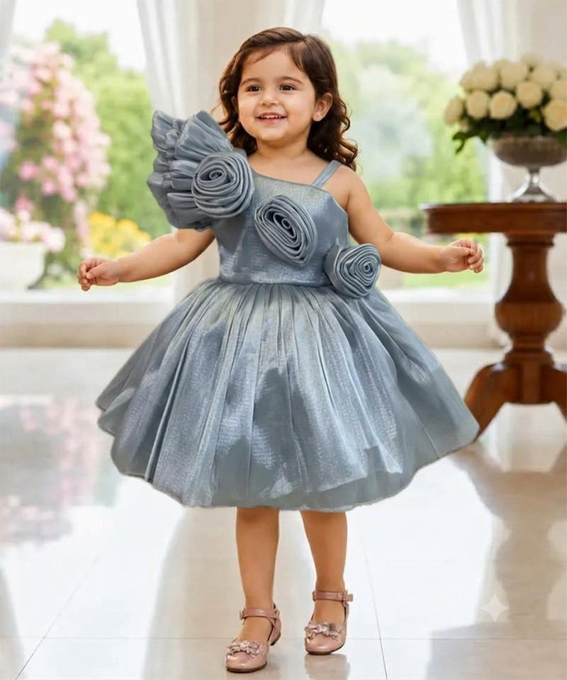 Devils N Angels Grey Floral Birthday Frock for Girls 9-12 Months | Jaipur