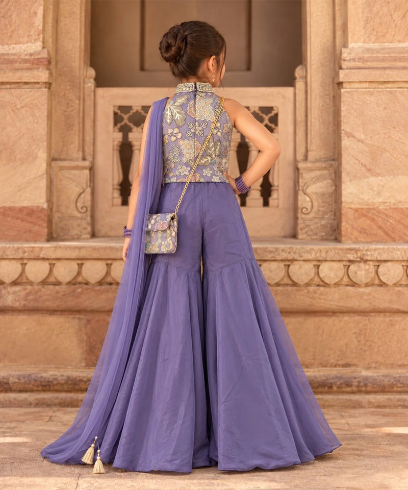 Back view of girls' lavender purple sharara set