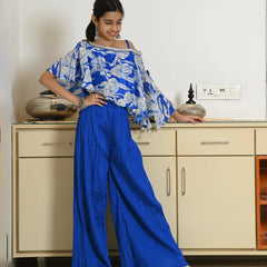 Girls' royal blue palazzo set with floral printed cape top, Jaipur