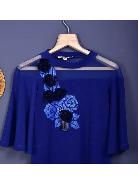casual wear floral royal blue dress for girls 