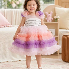 Devils N Angels Multi-Color Frill Birthday Frock for Baby Girls 6-9 Months | Jaipur