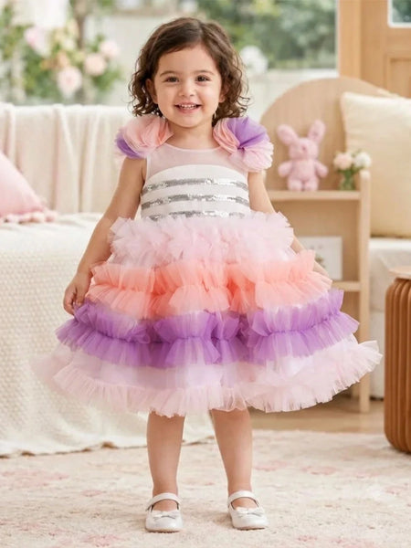 Devils N Angels Multi-Color Frill Birthday Frock for Baby Girls 6-9 Months | Jaipur