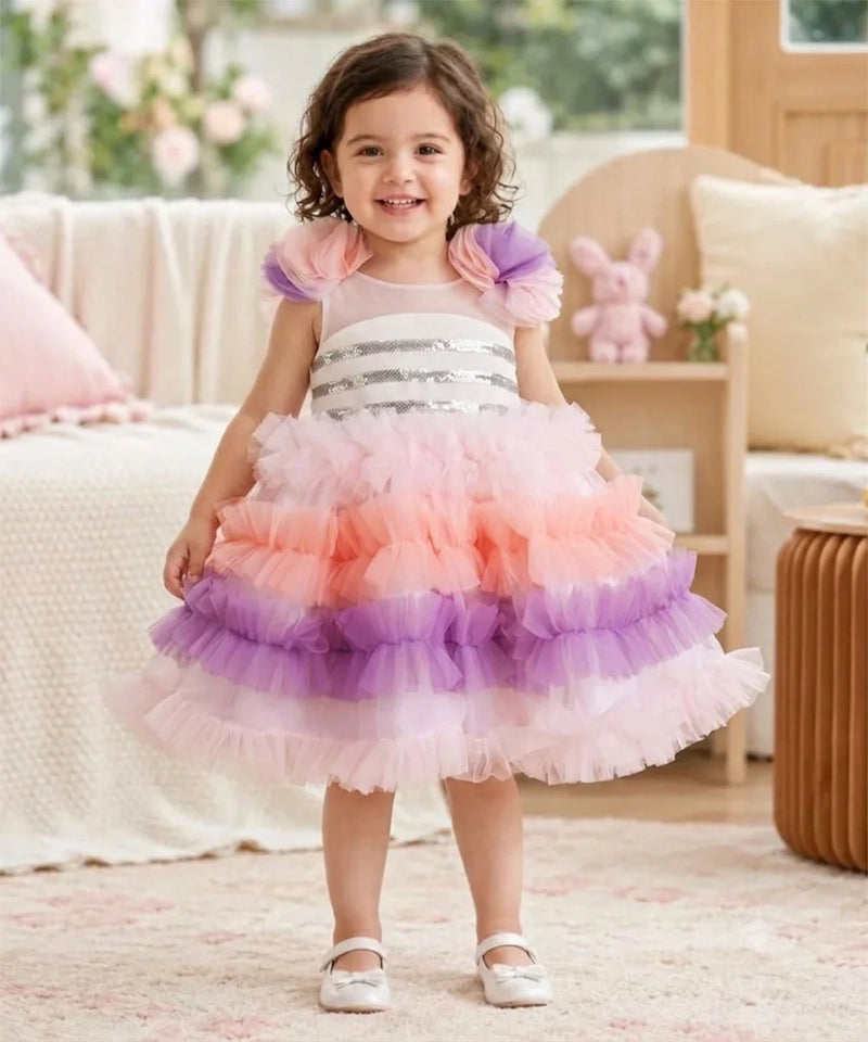Devils N Angels Multi-Color Frill Birthday Frock for Baby Girls 6-9 Months | Jaipur