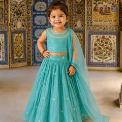 Devils N Angels Girls Sea Green Embroidered Lehenga Choli Set Wedding Wear 6-9 Months Jaipur