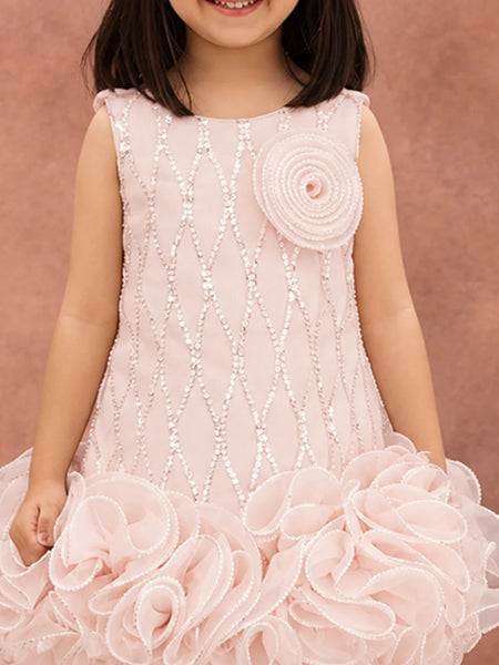 Baby girls' light pink beaded ruffle frock, view 2